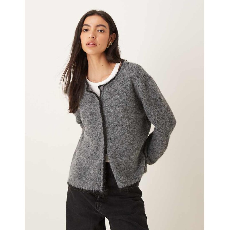 JDY contrast hem detail cardigan in dark grey 113262698