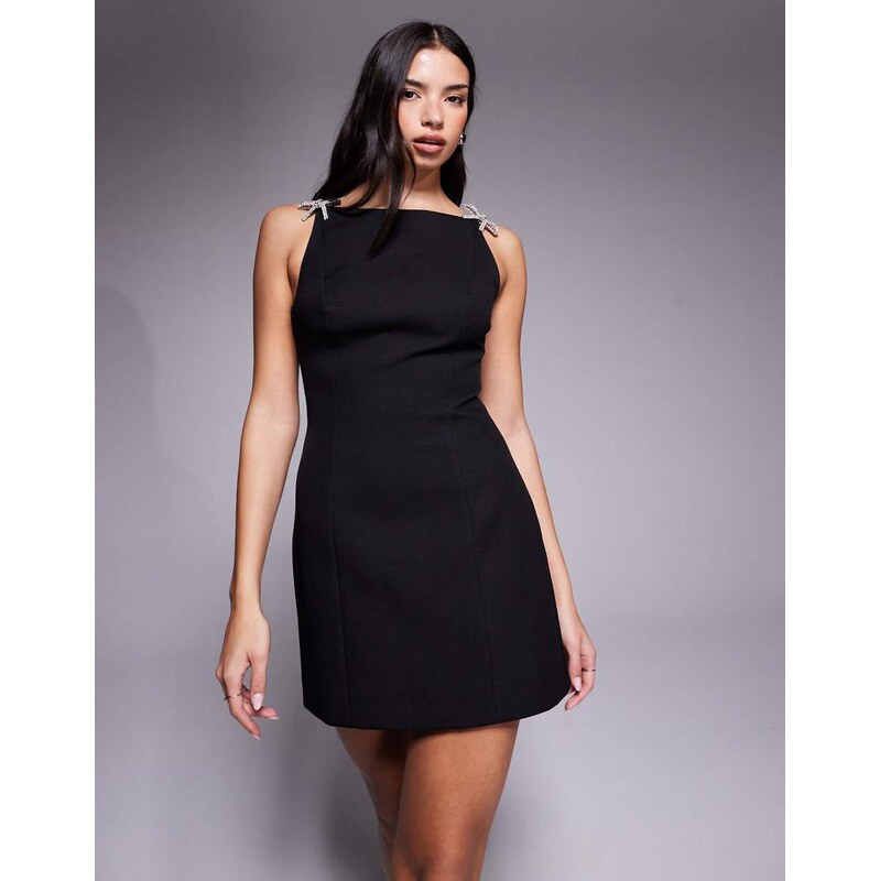 Forever New embellished bow sculpted mini dress in black