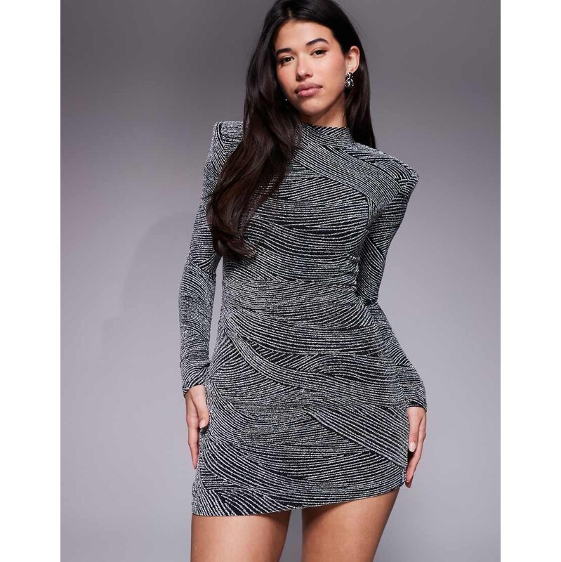 Ruched & Ready Shine removable shoulder pad detail high neck