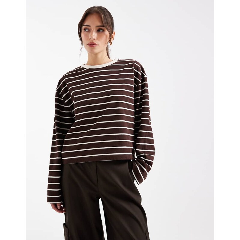 Miss Selfridge boxy long sleeve top in stripe-Multi 109381055