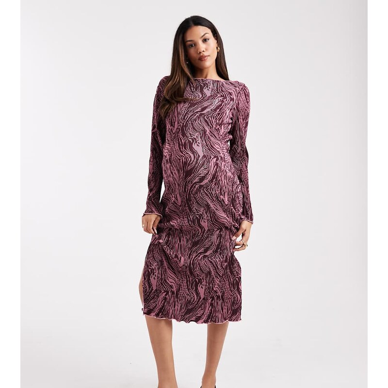 Mama.licious Mamalicious Maternity boat neck plisse midi dress