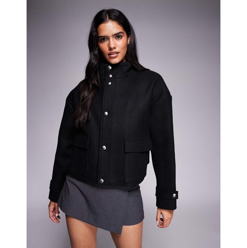 Aria Cove funnel neck zip through wool look pocket detail jacket