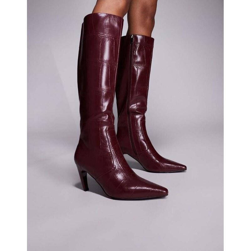 SIMMI Shoes Simmi Lapis heeled knee boots in burgundy croc-Red 115511805