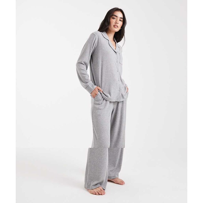 Brave Soul super soft button down shirt and trouser pyjamas in