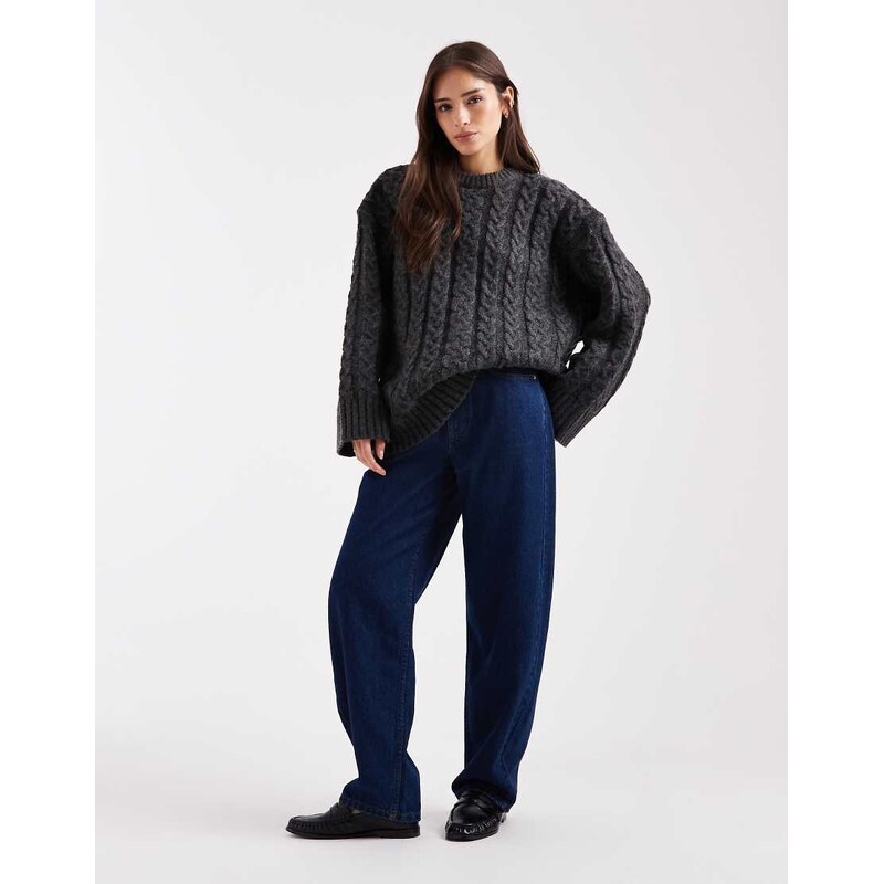 ASOS DESIGN oversized crew neck cable knit jumper in charcoal-Grey