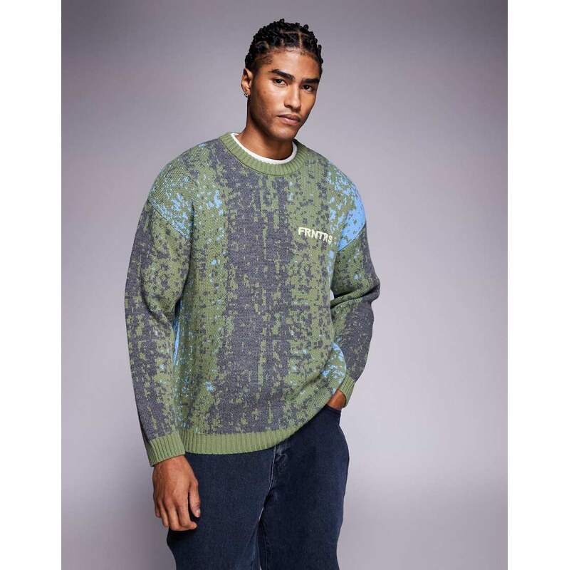 ASOS DESIGN relaxed knitted ombre jumper with FRNTRS embroidery