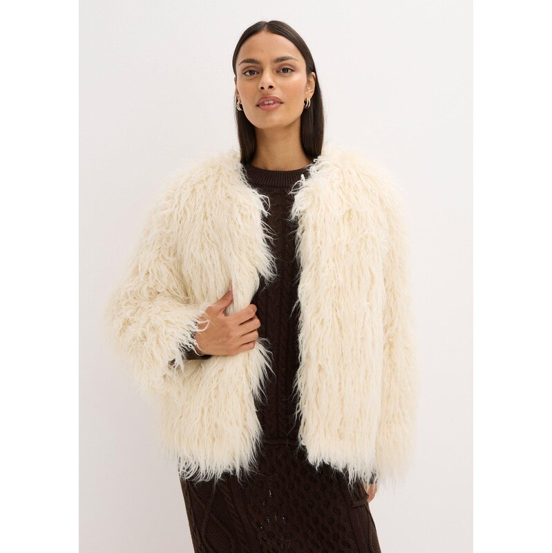 bonprix Oversize bunda z umělé kožešiny bílá Žena 109382159