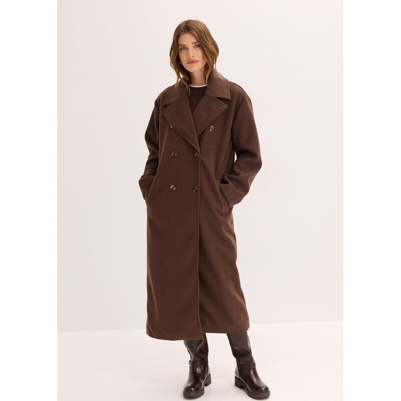 bonprix Oversize kabát s vlněným vzhledem hnědá Žena
