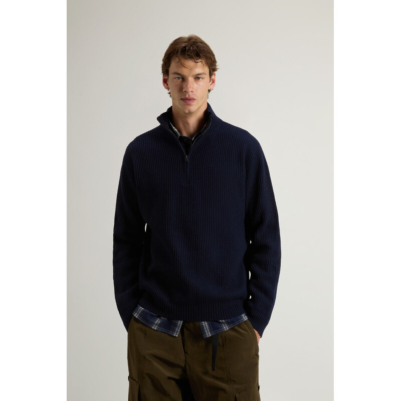 SVETR WOOLRICH WOOL CASH RIBBED HALF-ZIP