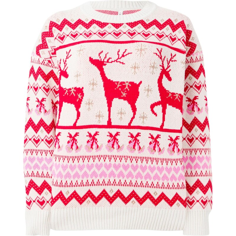 ONLY Svetr XMAS krémová / růžová / tmavě červená
