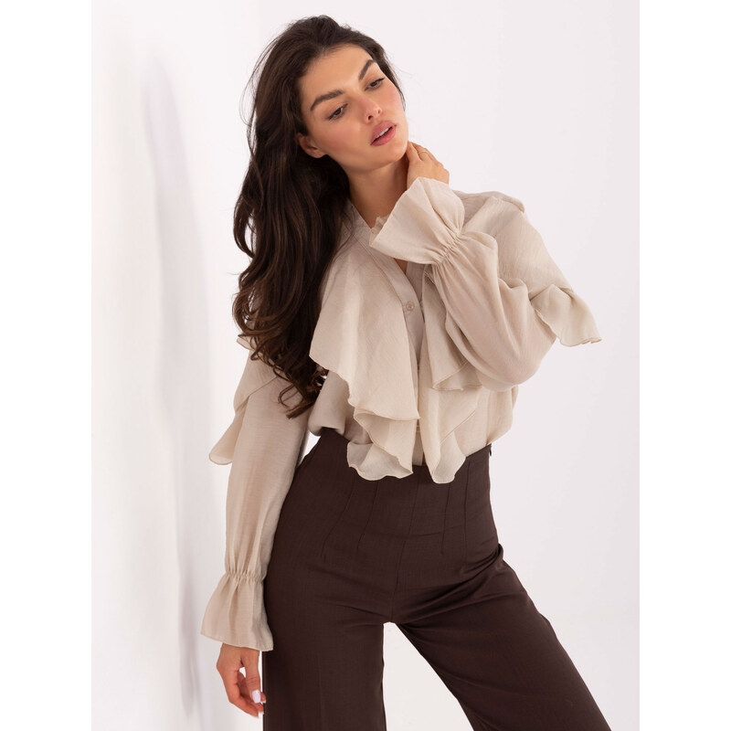 RUE PARIS Černá elegantní dámská halenka s volánem MI-BZ-27427