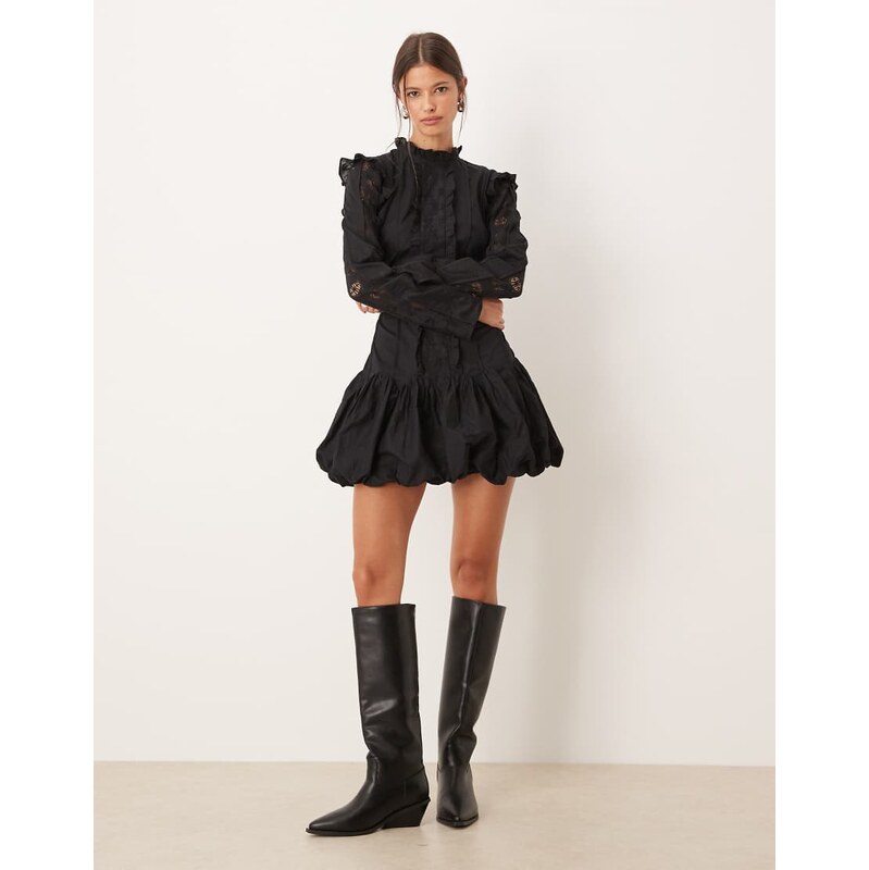 ASOS DESIGN high neck dropped waist mini dress with ruffles and