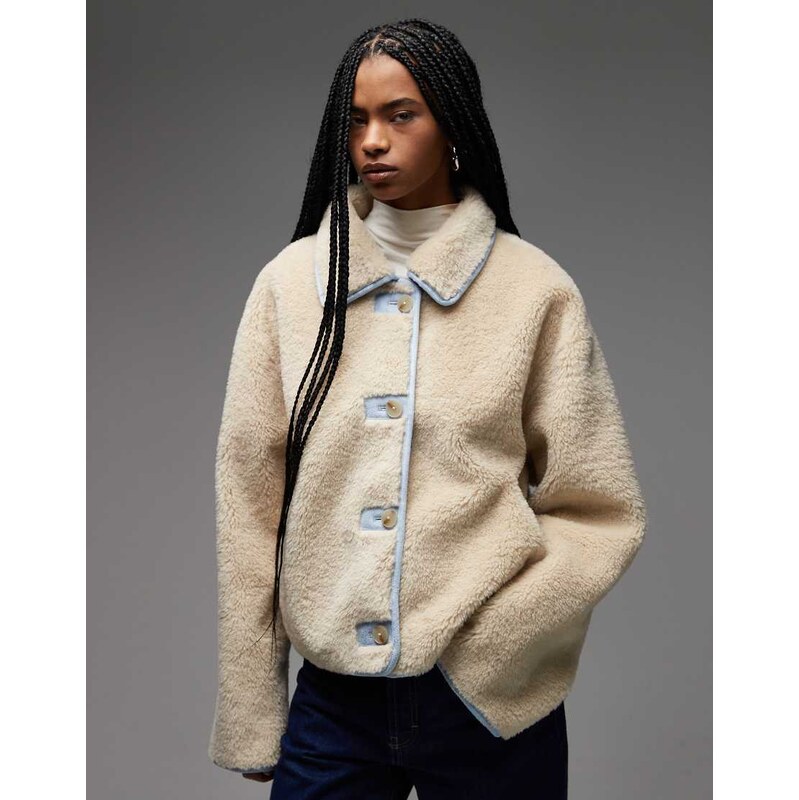 COLLUSION faux shearling jacket with contrast suedette collar-Neutral 113262405