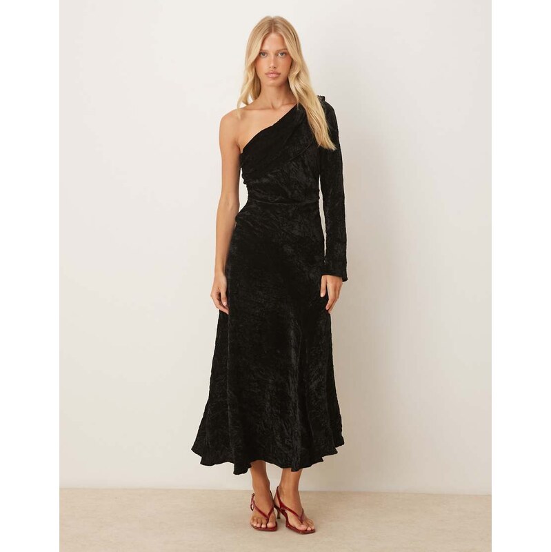ASOS DESIGN velvet asymmetric draped maxi dress in black