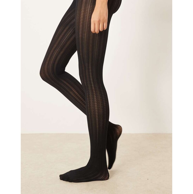 ASOS DESIGN heart and dot stripe tights in black 109387554