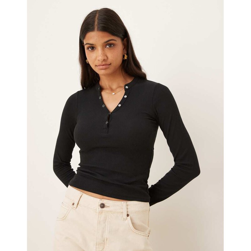 Cotton On Ryan henley long sleeve in black 109387557