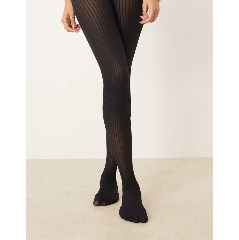 ASOS DESIGN sheer tights with rib in black 109387560