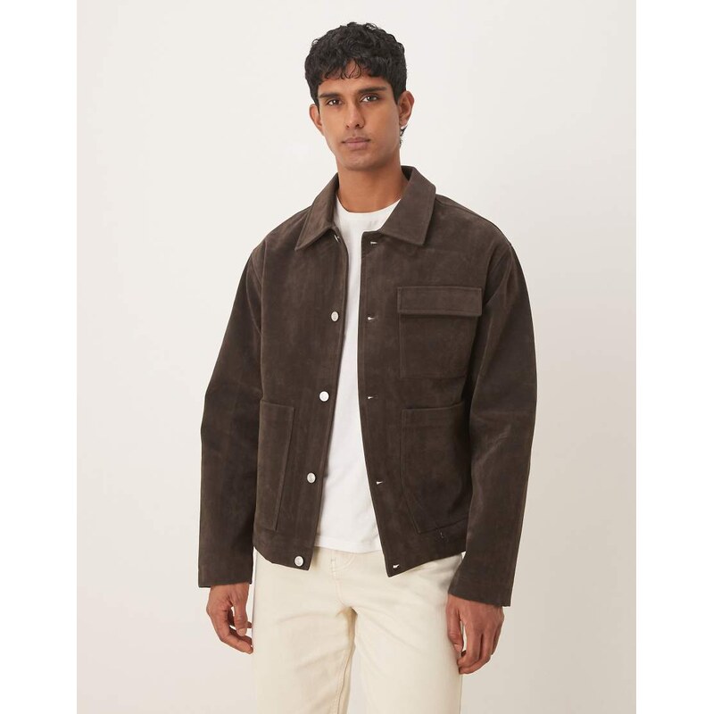 ASOS DESIGN faux suede harrington jacket in brown-Black