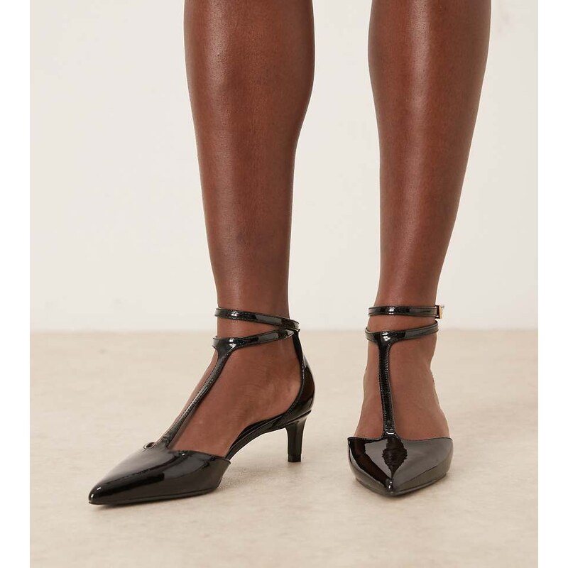 RAID Wide Fit Tosha kitten heel shoes in black patent 113262793