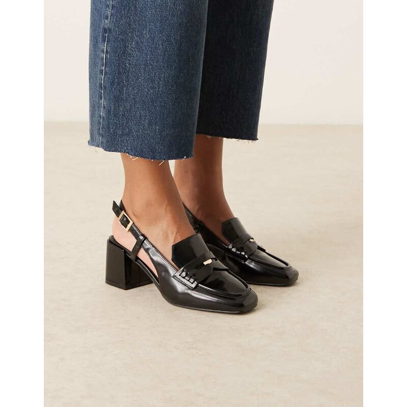 RAID Nisha block heel slingback shoes in black patent 112639908