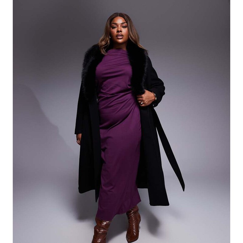 Forever New Curve formal belted longline detachable faux fur shawl 115031147