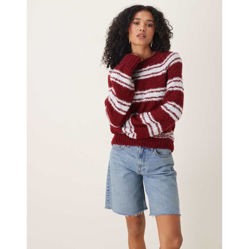 Glamorous fitted boxy knit jumper in blue and burgundy stripe-Multi 112882770