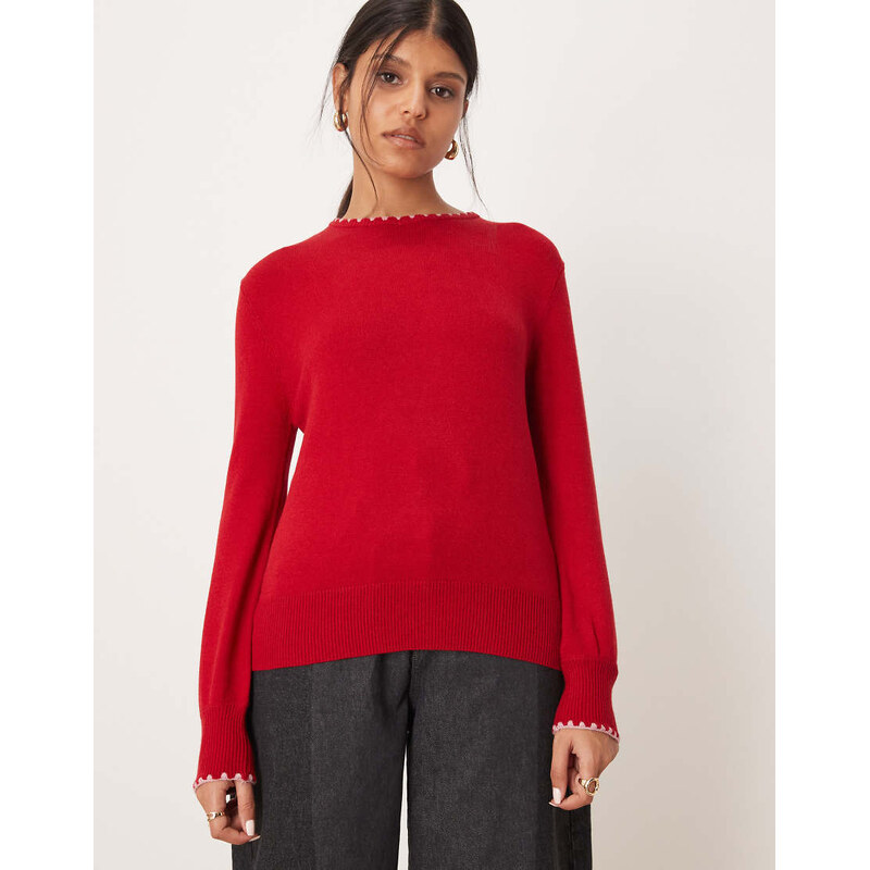 Threadbare knitted crew neck jumper with contrast neckline in red 115514594
