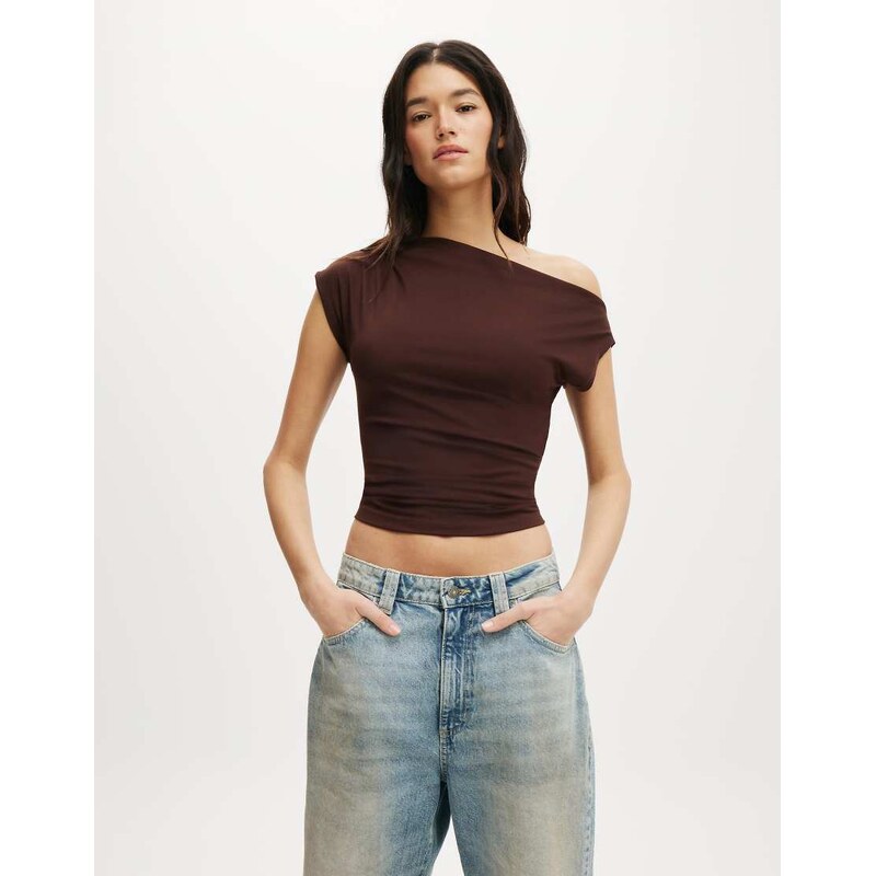 Cotton On Georgie off shoulder short sleeve in burgundy - AUBURN 109387706