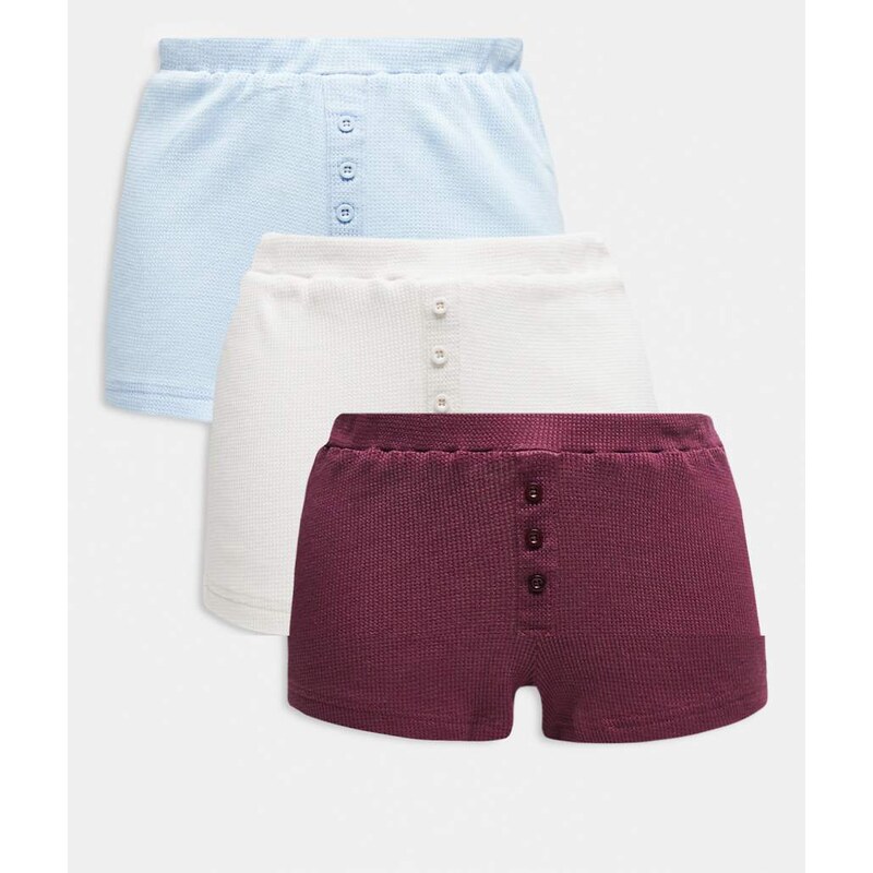 Wednesdays Girl 3 pack waffle boxer set in white blue burgundy-Multi 109388545
