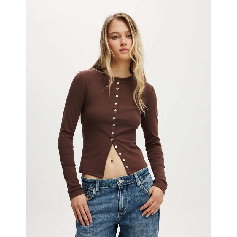 Cotton On Bailey button detail cardi in brown 109387709