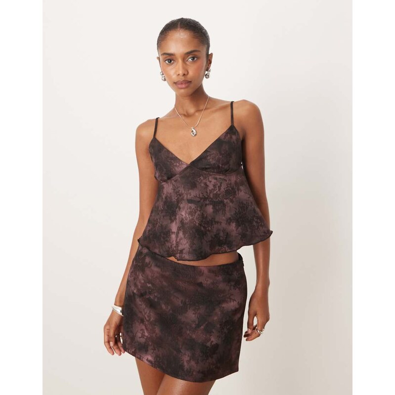 Motel marina v neck flowing top in jacquard floral purple co-ord