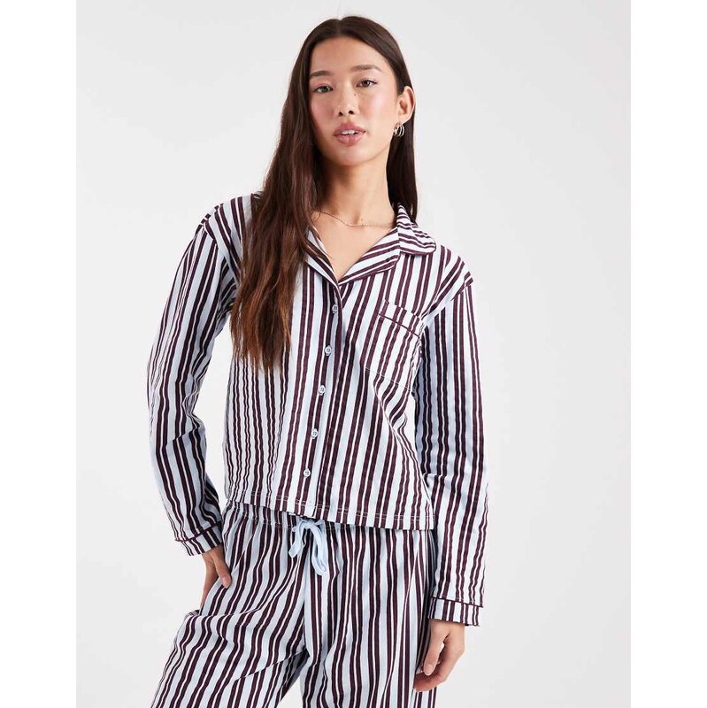 Wednesdays Girl long sleeve shirt and trouser pyjama set in blue