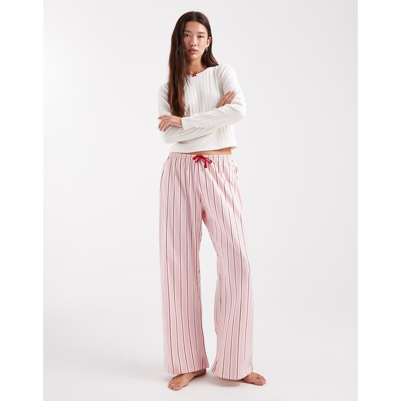 Wednesdays Girl long sleeve pointelle top and trouser pyjama set in 109441001