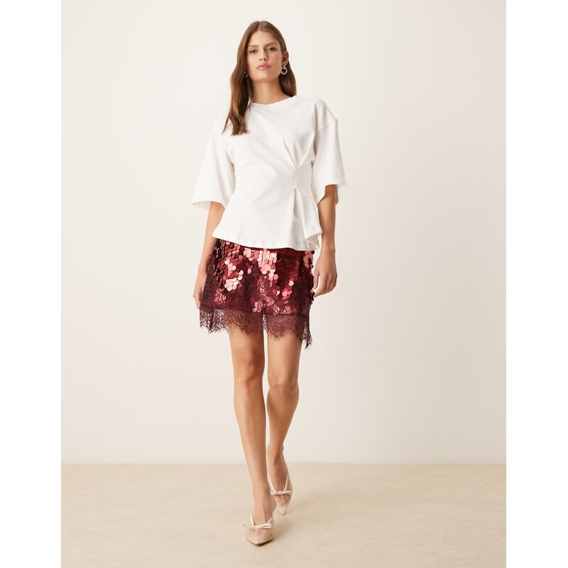 Never Fully Dressed Maeva mini skirt in large sequin in burgundy