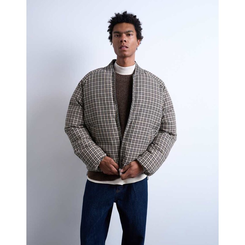 Topman checked puffer in black