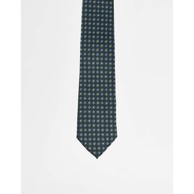 ASOS DESIGN wide satin tie with vintage print in dark green