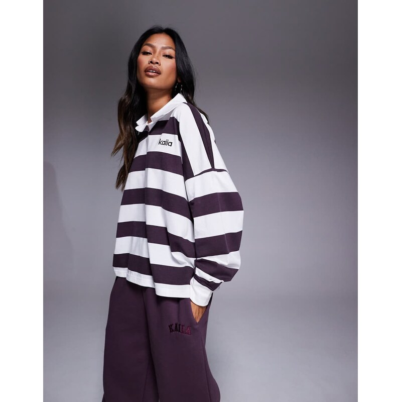 Kaiia exclusive cotton rich oversized long sleeve rugby top in
