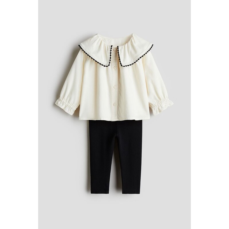 H&M - Dvoudílná souprava halenka a legíny - Tmavě Šedá/Bílá