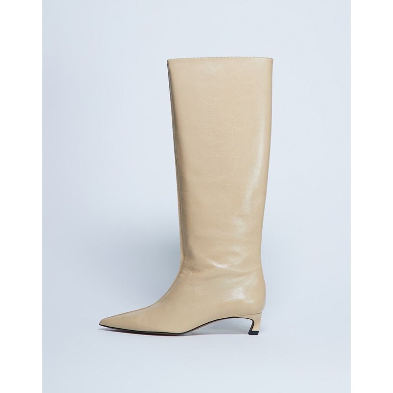 Topshop Sophie Premium leather point toe knee high boot in buttermilk 115514812
