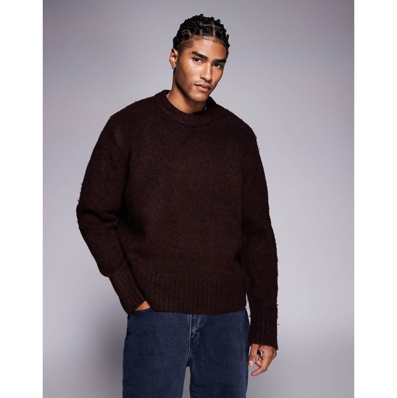 ADPT fluffy knit jumper in burgundy-Red 114828426