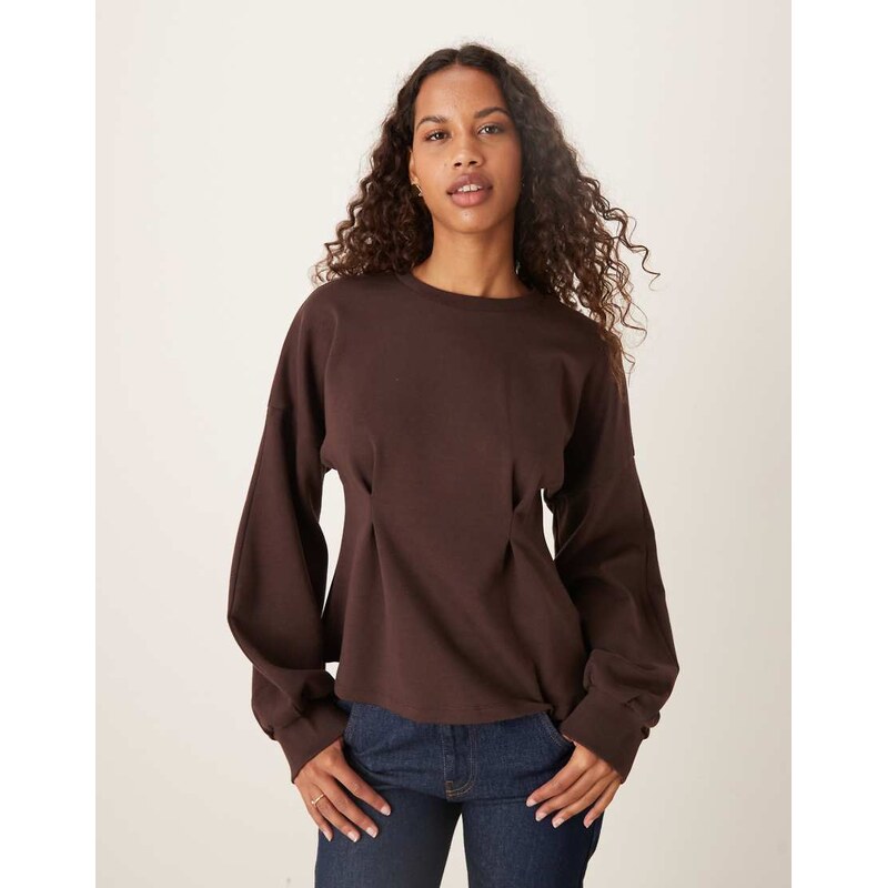 ASOS DESIGN interlock sweat with peplum waist in chocolate-Brown