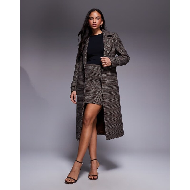 Forever New belted midaxi coat co-ord in berry check-Red 113623494