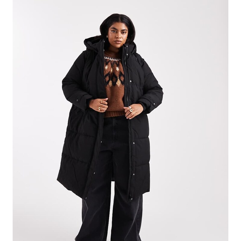 Vero Moda Curve 2 in 1 longline puffer coat with removeable sleeves in 109404883