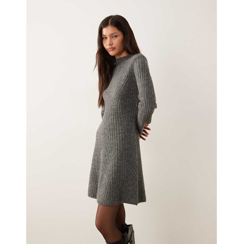 YAS premium rib knitted mini dress in grey melange