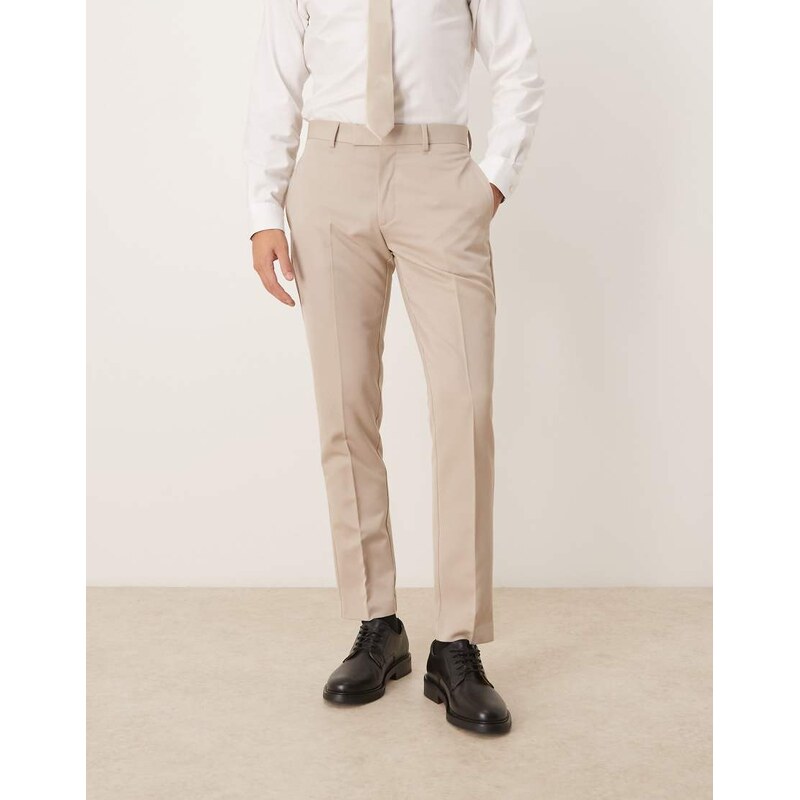 ASOS DESIGN smart slim fit trouser in stone-Neutral