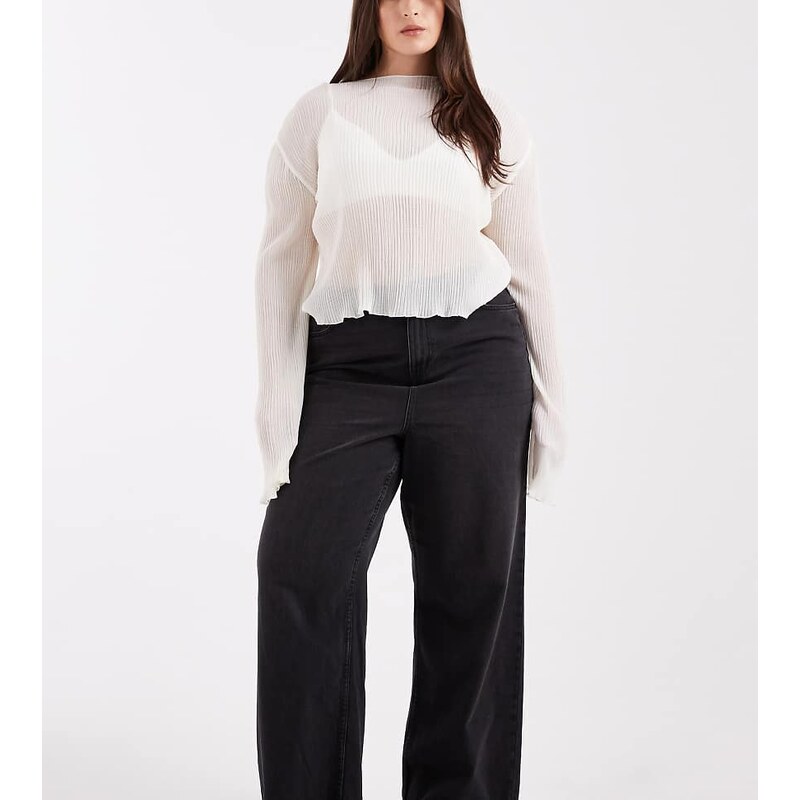 New Look Plus New Look Curve elasticated back wide leg jeans in