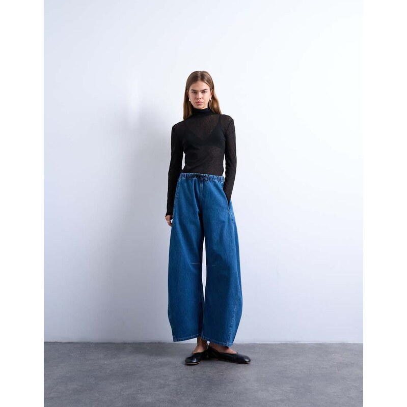 Topshop pull on barrel jean in vintage blue