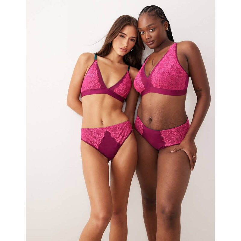 Lemonade Dolls lace and mesh brief in burgundy and pink-Multi 109404983