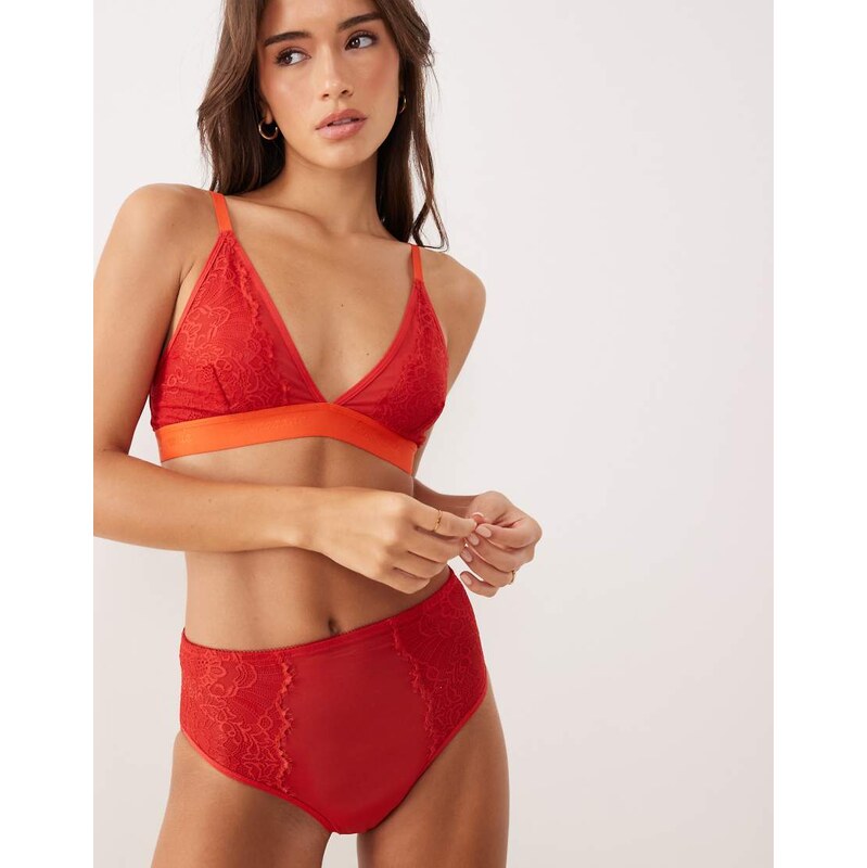 Lemonade Dolls high waist lace and mesh brief in goji berry-Red 109404984