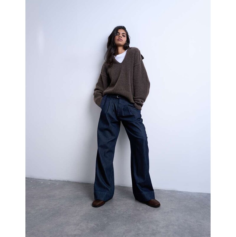 Topshop super high waisted belted tailored jean in indigo-Blue
